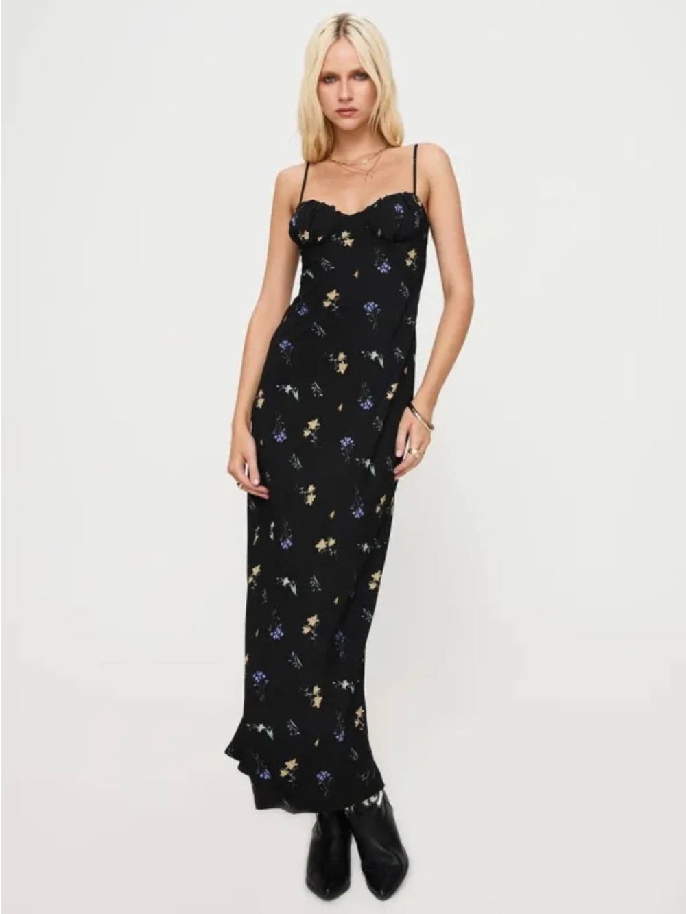 NWT Princess Polly Draven Maxi Dress Floral Slip Maxi Dress in Black